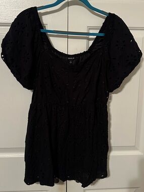 Torrid Black Eyelet Puff Sleeve Blouse